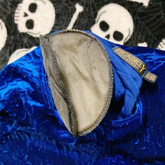 PICADILLY NWT Royal blue velvet long sleeve shirt ~ Vintage MEDIUM LARGE top - Picture 10 of 14
